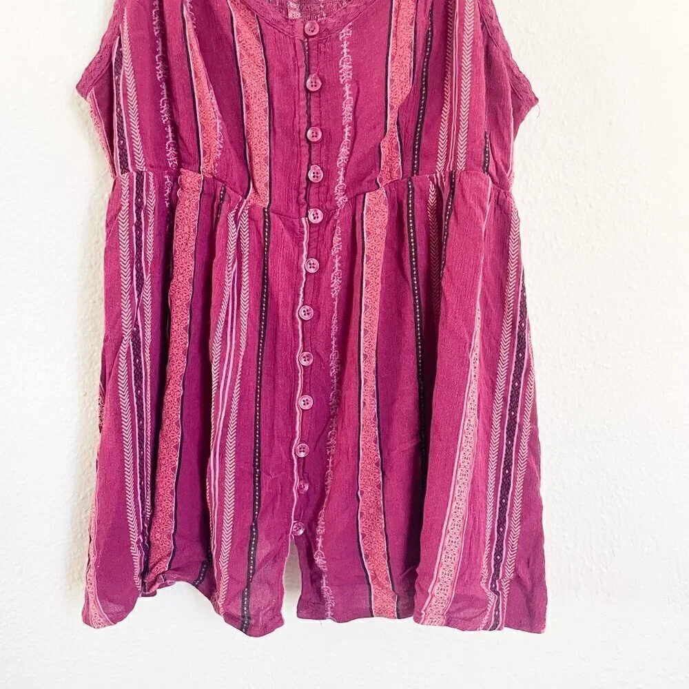 Torrid Babydoll Crepe smocked back textured v-neck striped Tank top size large - Picture 5 of 13
